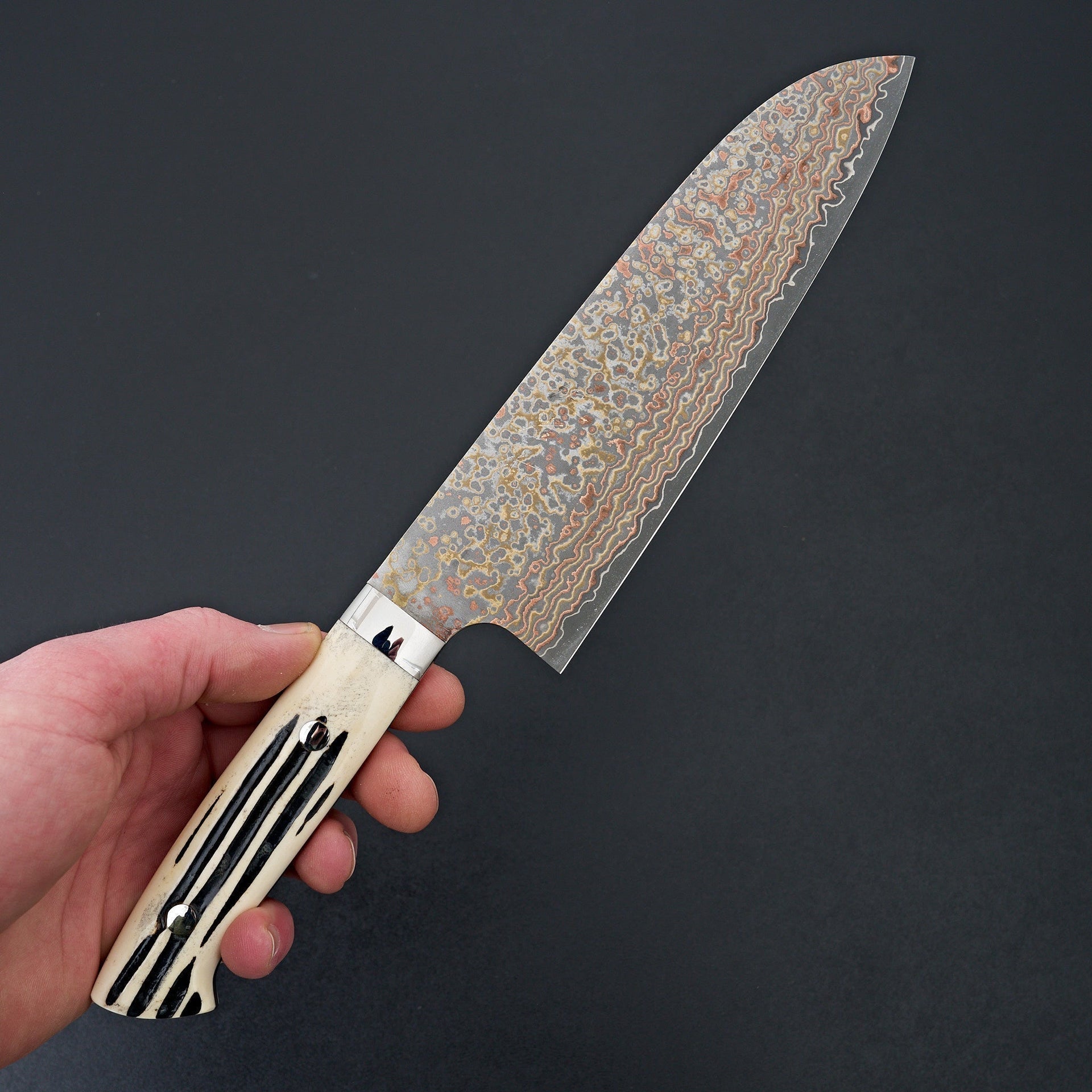 Saji Yushoku Damascus Santoku 180mm-Knife-Nakaya-Carbon Knife Co