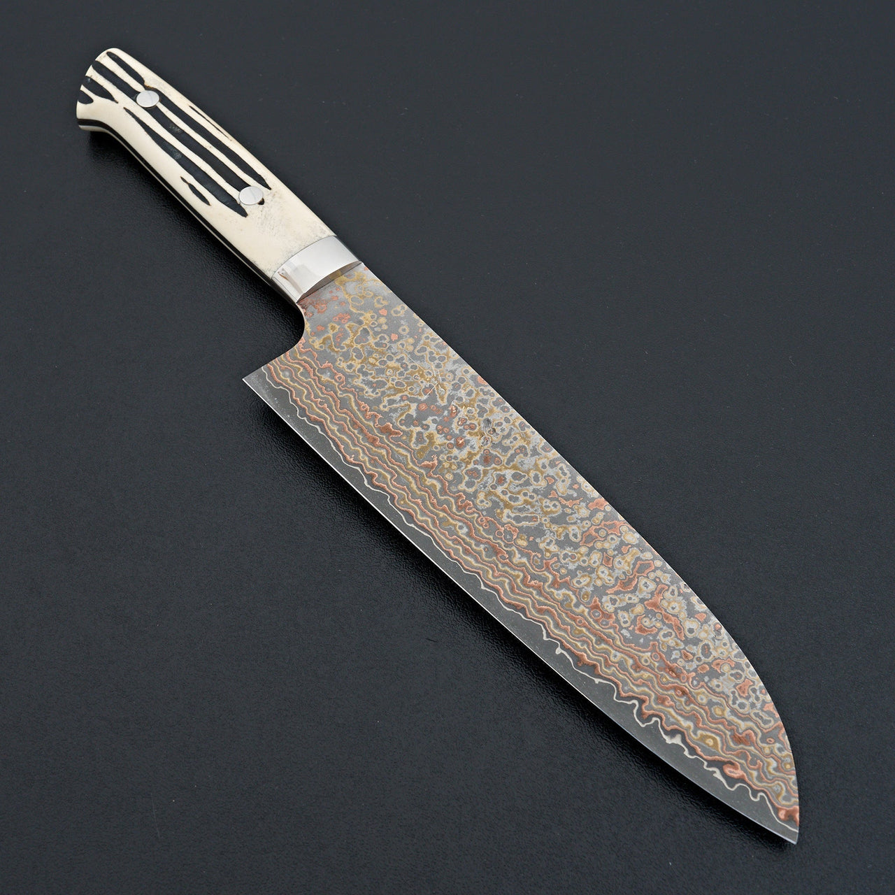 Saji Yushoku Damascus Santoku 180mm-Knife-Nakaya-Carbon Knife Co