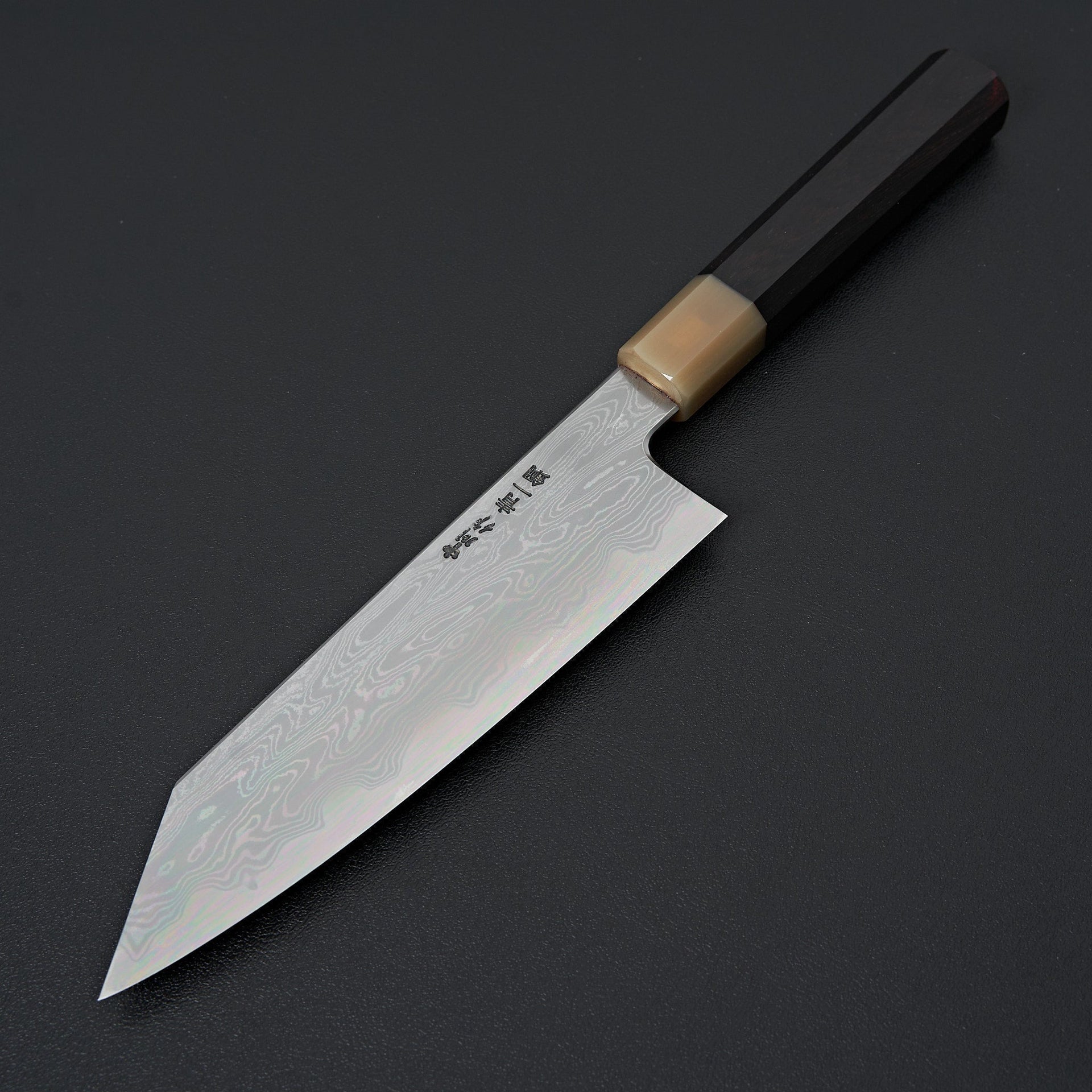 Satoshi Nakagawa Blue 1 Damascus Bunka-Handk-Carbon Knife Co